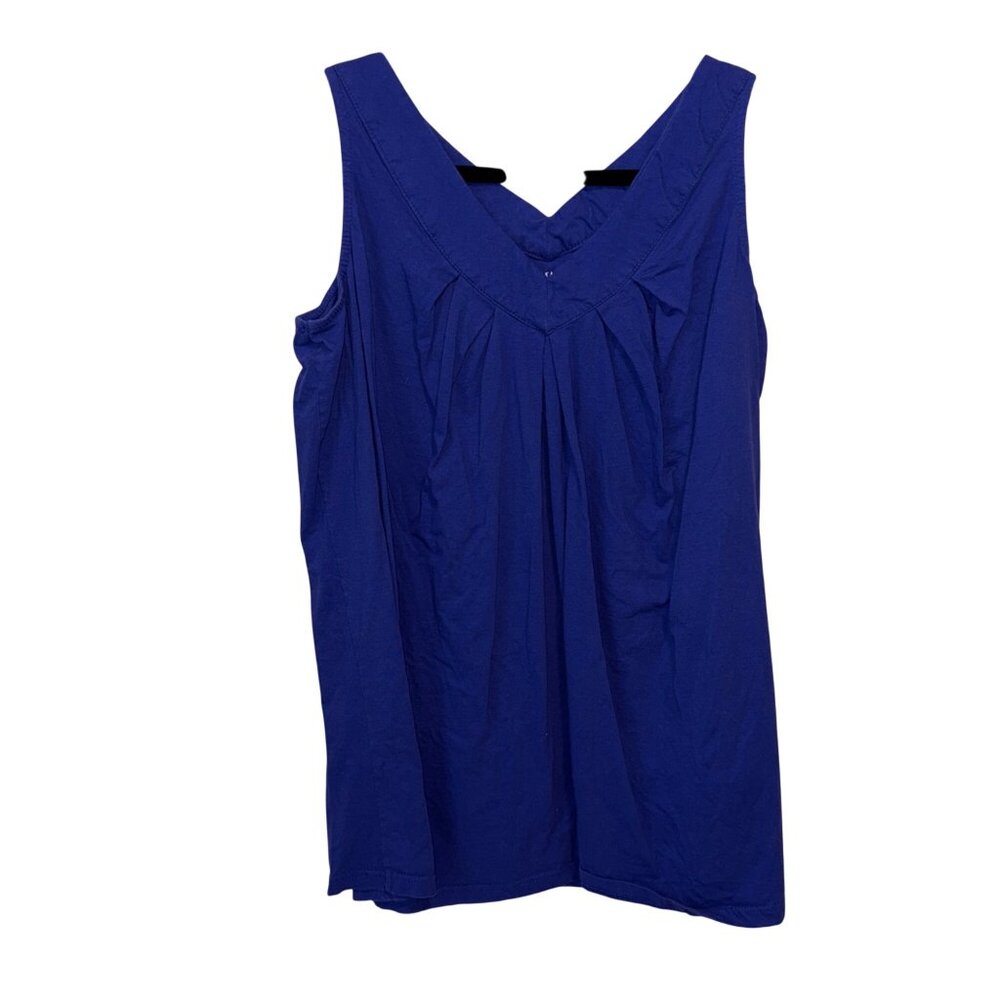 Roamans Womens Sleeveless Pleated V-Neck Blue Top Size 3X